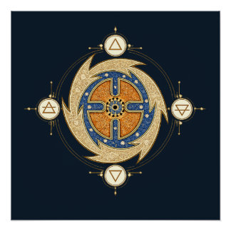 Poster Quatre Éléments Mandala Marocain Géométrie Sacrée