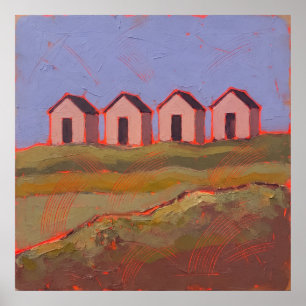 Poster Quatre huttes de plage corail Impasto Paysage