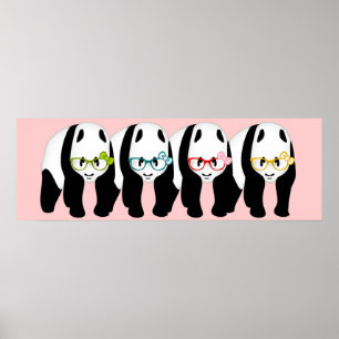Poster Quatre panda portent des lunettes