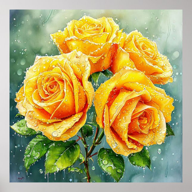 Poster Quatre roses jaunes (Devant)