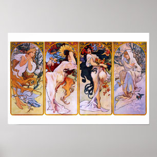 Poster Quatre Saisons Art Nouveau Vintage par Alphonse Mu
