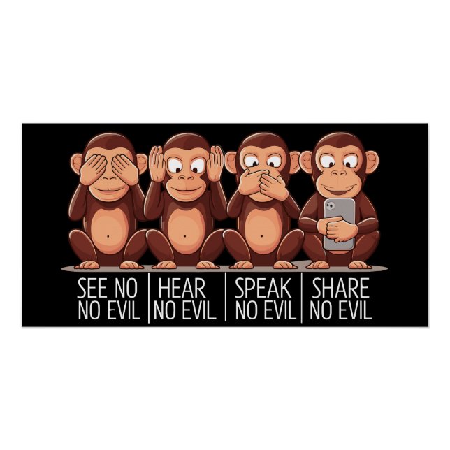 Poster Quatre Singes Sages : Une Touche Moderne (Devant)