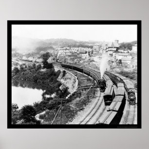 Poster Quatre trains passant peu d'automnes, NY 1890