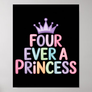 Poster Quatre une princesse 4ème anniversaire filles 4 an