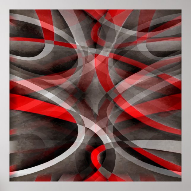 Poster Quatre-vingts Courbes rouge blanc et gris (Devant)
