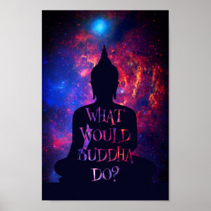 Poster Que ferait Bouddha ? typographie Bouddha silhouett