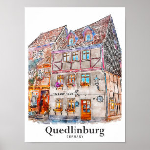 Poster Quedlinburg Allemagne Voyage Aquarelle main tirée