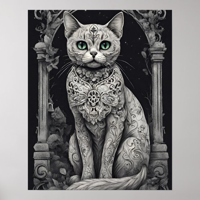 Poster Queen Cat - Dia de Los Muertos, Style crâne de suc (Devant)