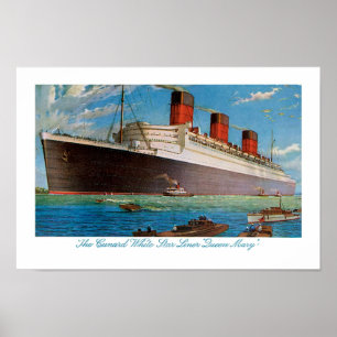Poster Queen Mary de la ligne blanche d'étoile de Cunard