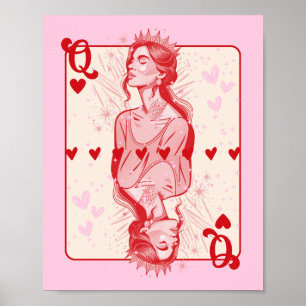 Poster Queen of Hearts Pink Preppy Art