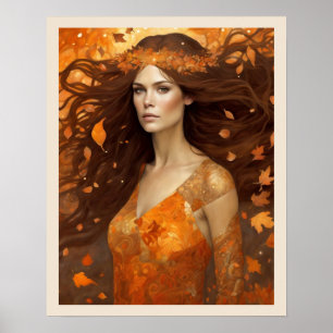 Poster Queen of the Autumn Woods Woman Art Nuevo Imprimer
