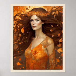 Poster Queen of the Autumn Woods Woman Art Nuevo Imprimer
