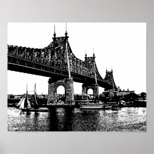 Poster Queensboro Bridge Boats Ocean nautical art