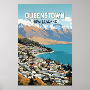 Poster Queenstown Nouvelle-Zélande Voyage Art Vintage