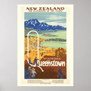 Poster Queenstown, Vintage voyage néo-zélandais