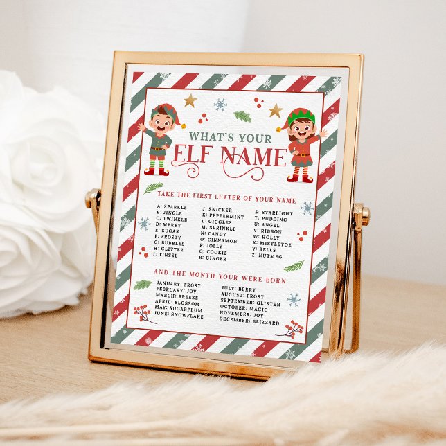 Poster Quel est votre Elf Nom Noël Jeu de fête (Créateur téléchargé)