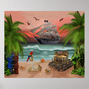 POSTER QUESTE AU TRÉSOR DES PIRATES