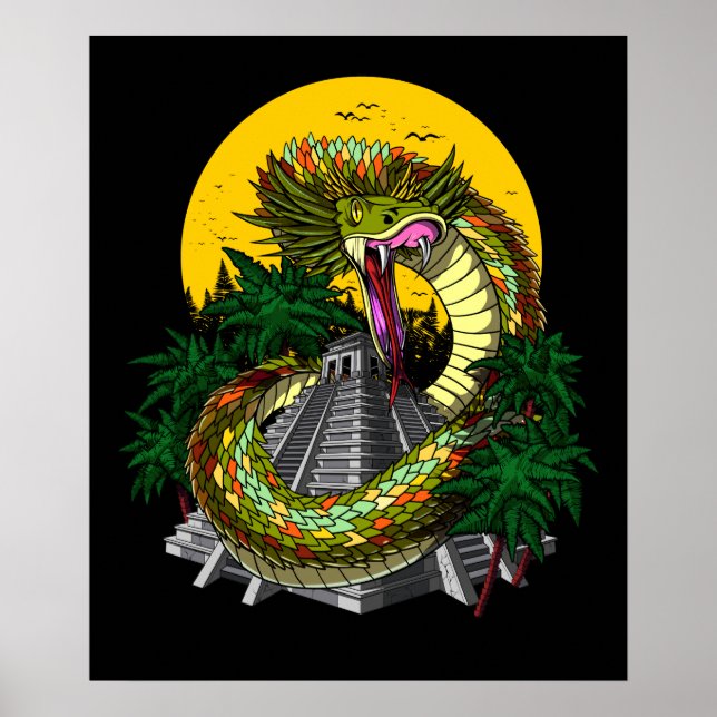 Poster Quetzalcoatl Aztec Dieu Maya Pyramide serpent (Devant)