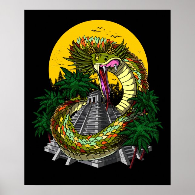 Poster Quetzalcoatl Aztec Dieu Maya Pyramide serpent (Devant)