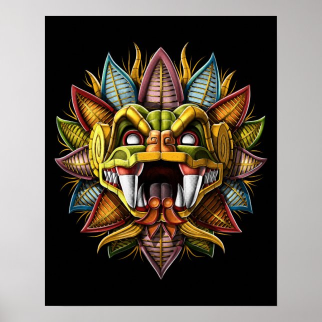 Poster Quetzalcoatl Aztec Serpent à plumes Dieu (Devant)