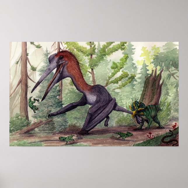 Poster Quetzalcoatlus vs Leptoceratops (Devant)