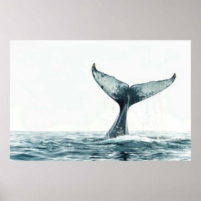 Poster Queue de baleine sortant de l'océan (Devant)