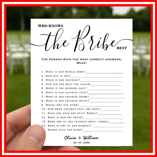 Poster Qui Connaît La Mariée Meilleur Jeu De Mariage Élég (Créateur téléchargé)