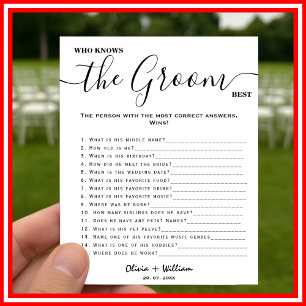 Poster Qui Connaît Le Groom Meilleur Jeu De Mariage Éléga