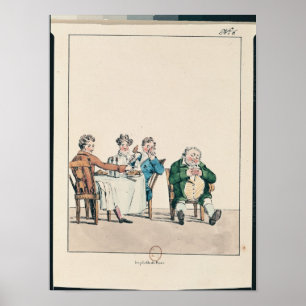 Poster Qui dort dine', caricature d'un homme qui dort