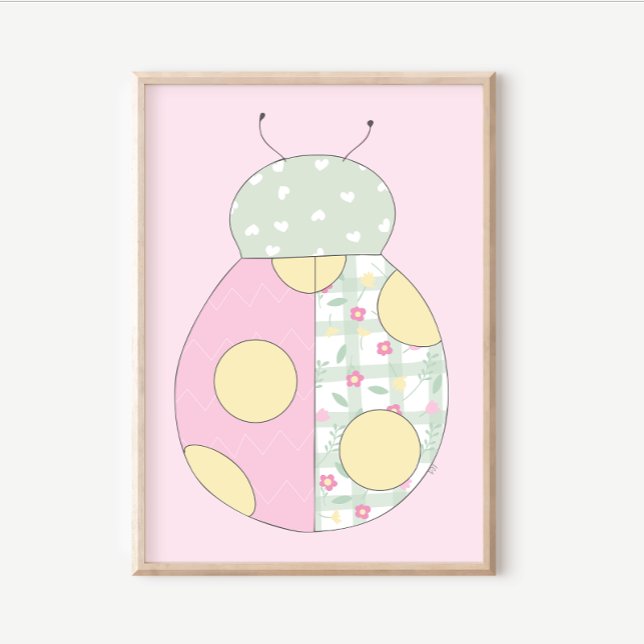 Poster Quilt Art Print Set: Ladybug on Pink Background (Créateur téléchargé)