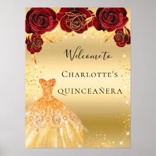Poster Quinceanera or rouge parties scintillant robe flor