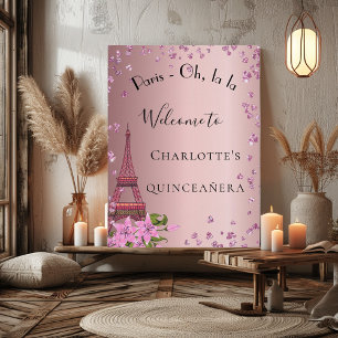 Poster Quinceanera Paris tour eiffel rose pâle bienvenue