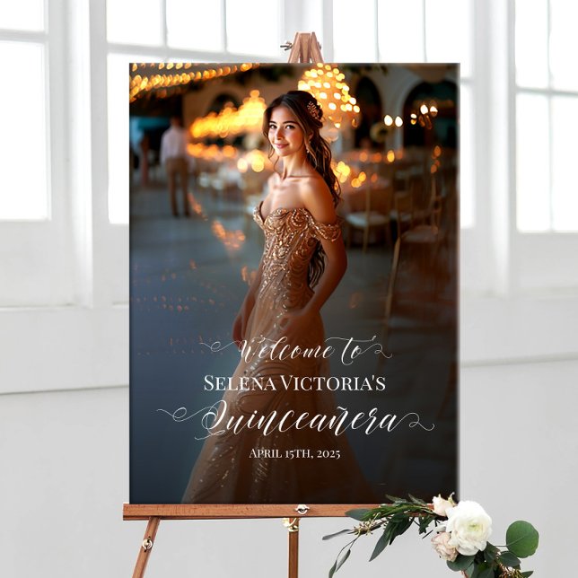 Poster Quinceanera photo signe de bienvenue élégant calli (Créateur téléchargé)