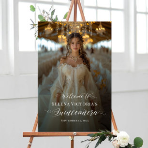 Poster Quinceanera photo signe de bienvenue élégant calli
