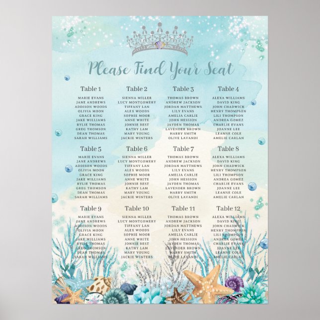 Poster Quinceañera Sous la Plage de la Mer Carte des sièg (Devant)