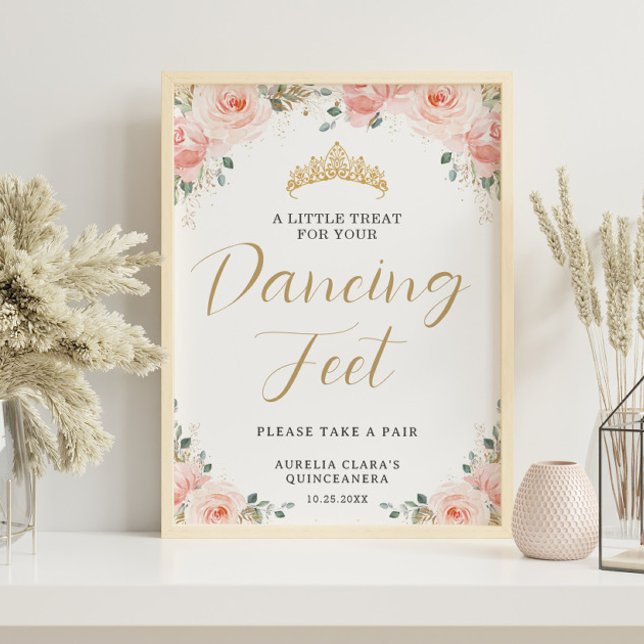 Poster Quinceañera Sweet 16 Blush rose floral Treat Favor (Créateur téléchargé)