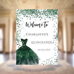Poster Quinceanera vert émeraude confetti bienvenue
