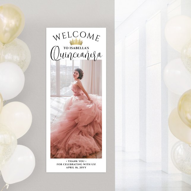 Poster Quinceañera Welcome Modern Script Large Photo (Créateur téléchargé)