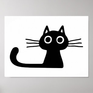 Poster Quirky Black Kitty Cat   Whimsical Black and White