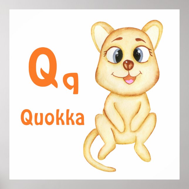 Poster Quokka personnalise ABC : Lettre Q -Ajouter votre  (Devant)