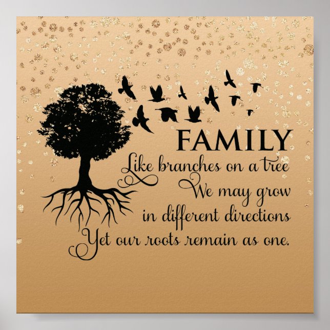 Poster Quote de famille Inspirationnelle Speckée Or (Devant)
