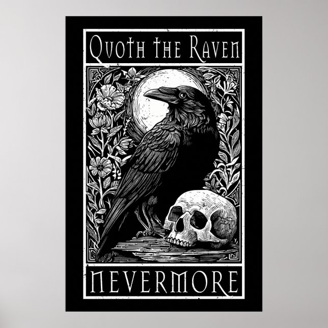 Poster Quoth the Raven - Nevermore - Edgar Allan Poe art (Devant)