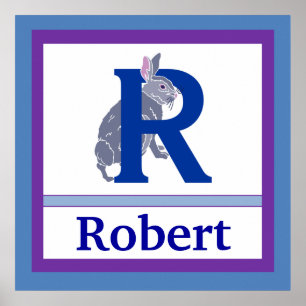 Poster R est pour Rabbit et nom de garçon Wall Art pour e