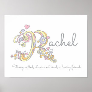 Poster R monogramme art Rachel filles nom et significatio