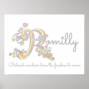 Poster R monogramme art Romilly filles nom et significati