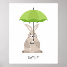 Rabbit avec parapluie nom personnalisé pépinière a