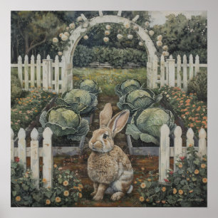 Poster Rabbit Dans Le Patch De Chou Thème Pâques