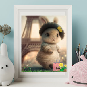 Poster Rabbit en robe blanche Tour Eiffel Personnalisé