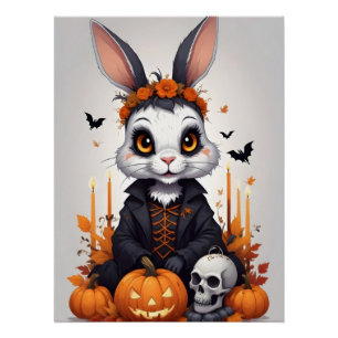 Poster Rabbit Halloween mignonne adorable Cartes d'animau
