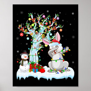 Poster Rabbit Lights Xmas Tree Dabbing Rabbit Chris